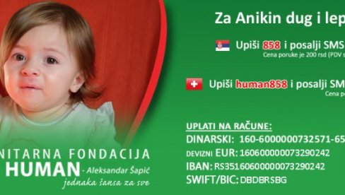 ЗА АНИКУ, ОД СРЦА: Горњи Милановац прикупља новац за лечење болесне девојчице ЗА АНИКУ, ОД СРЦА: Горњи Милановац прикупља новац за лечење болесне девојчице