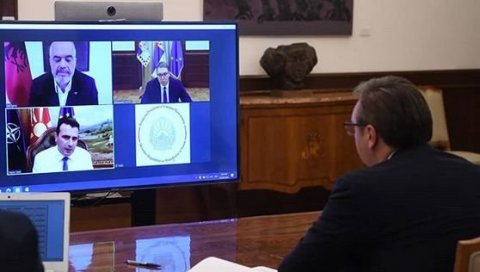 Вучић на конференцији Мали Шенген с Рамом и Заевом Вучић на конференцији Мали Шенген с Рамом и Заевом