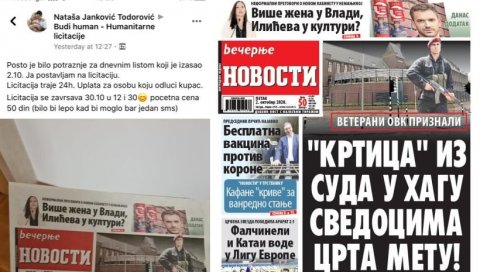 НОВОСТИ ИДУ СРЕЋНОМ ТАТИ: На хуманој лицитацији примерак нашег листа од 2. октобра плаћен 15.000 динара, новац усмерен за лечење НОВОСТИ ИДУ СРЕЋНОМ ТАТИ: На хуманој лицитацији примерак нашег листа од 2. октобра плаћен 15.000 динара, новац усмерен за лечење