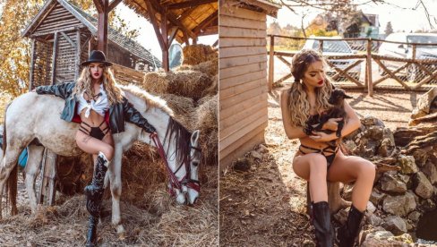 FOTO-SEŠN MEĐU OVCAMA:Teodora DŽehverović u donjem vešu na seoskom imanju FOTO-SEŠN MEĐU OVCAMA:Teodora DŽehverović u donjem vešu na seoskom imanju