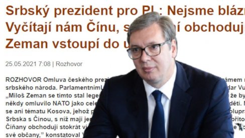 VELIKI VUČIĆEV INTERVJU ZA ČEŠKI PORTAL: Zemanovo izvinjenje lekoviti melem za ranu srpske nacije VELIKI VUČIĆEV INTERVJU ZA ČEŠKI PORTAL: Zemanovo izvinjenje lekoviti melem za ranu srpske nacije
