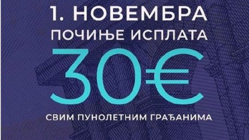 1. НОВЕМБРА ПОЧИЊЕ ИСПЛАТА 30 ЕВРА: Мали саопштио и када креће пријава за помоћ од 20 евра 1. НОВЕМБРА ПОЧИЊЕ ИСПЛАТА 30 ЕВРА: Мали саопштио и када креће пријава за помоћ од 20 евра