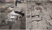 SNEG RASKLIMAO GRANITNE KOCKE: Ulegnuća kod autobuskog stajališta na Slaviji SNEG RASKLIMAO GRANITNE KOCKE: Ulegnuća kod autobuskog stajališta na Slaviji