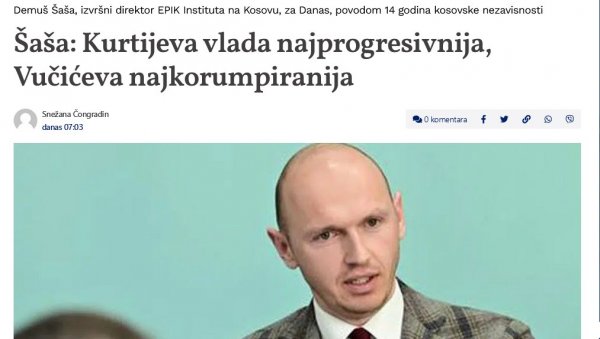 БАШ НА ГОДИШЊИЦУ ЈЕДНОСТРАНОГ ПРОГЛАШЕЊА КОСОВА: Данас хвали Куртија и напада Вучића БАШ НА ГОДИШЊИЦУ ЈЕДНОСТРАНОГ ПРОГЛАШЕЊА КОСОВА: Данас хвали Куртија и напада Вучића