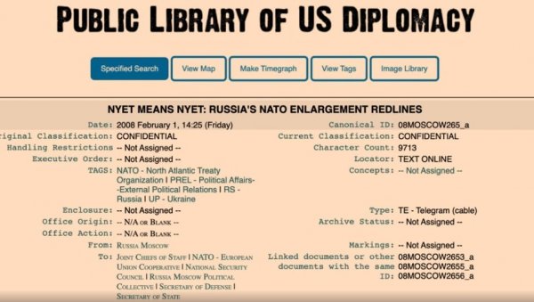 ЦРВЕНА ЛИНИЈА МОСКВЕ Документа Викилиса откривају: Американци још 2008. знали да би чланство Украјине у НАТО изазвало рат ЦРВЕНА ЛИНИЈА МОСКВЕ Документа Викилиса откривају: Американци још 2008. знали да би чланство Украјине у НАТО изазвало рат