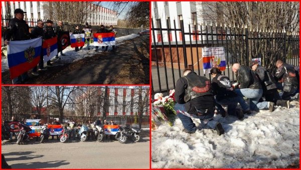 НОЋНИ ВУКОВИ ПАМТЕ НАТО АГРЕСИЈУ: Положили венце код српске амбасаде у Москви, једна порука је посебно потресна (ФОТО) НОЋНИ ВУКОВИ ПАМТЕ НАТО АГРЕСИЈУ: Положили венце код српске амбасаде у Москви, једна порука је посебно потресна (ФОТО)
