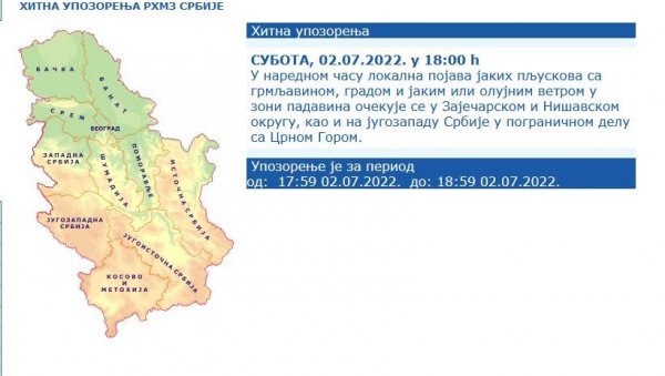 ХИTНО УПОЗОРЕЊЕ РХМЗ: Нове временске непогоде у Србији (ФОТО) ХИTНО УПОЗОРЕЊЕ РХМЗ: Нове временске непогоде у Србији (ФОТО)
