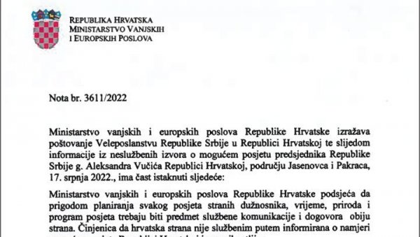 (ДОКУМЕНТ) ПОГЛЕДАЈТЕ СРАМНУ НОТУ МСП ХРВАТСКЕ: Кажу да посета Вучића Јасеновцу не може бити приватна?! (ДОКУМЕНТ) ПОГЛЕДАЈТЕ СРАМНУ НОТУ МСП ХРВАТСКЕ: Кажу да посета Вучића Јасеновцу не може бити приватна?!