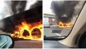 ВОЗИЛО У ПЛАМЕНУ: Гори камион на искључењу за Добановце (ВИДЕО)