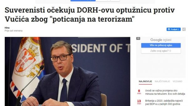 НАСТАВЉА СЕ ХРВАТСКО ЛУДИЛО: Суверенисти траже подизање оптужнице против Вучића НАСТАВЉА СЕ ХРВАТСКО ЛУДИЛО: Суверенисти траже подизање оптужнице против Вучића