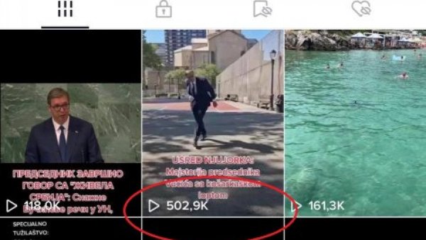 ВИШЕ ОД ПОЛА МИЛИОНА ЉУДИ ПОГЛЕДАЛО ВИДЕО! Овај снимак Вучића из Њујорка је хит на Тик-ток налогу Новости (ФОТО/ВИДЕО) ВИШЕ ОД ПОЛА МИЛИОНА ЉУДИ ПОГЛЕДАЛО ВИДЕО! Овај снимак Вучића из Њујорка је хит на Тик-ток налогу Новости (ФОТО/ВИДЕО)