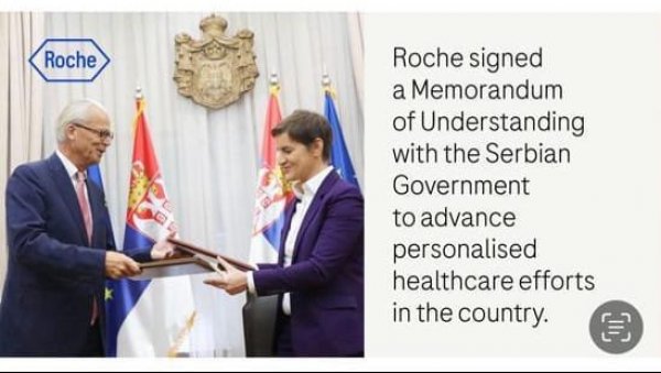 ПОТПИСАЛИ СМО МЕМОРАНДУМ СА СРБИЈОМ: Фармацеутска компанија Рош се похвалила због нове сарадње (ФОТО) ПОТПИСАЛИ СМО МЕМОРАНДУМ СА СРБИЈОМ: Фармацеутска компанија Рош се похвалила због нове сарадње (ФОТО)