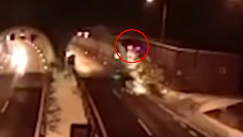 POLETEO SA AUTO-PUTA: Zamalo da preskoči tunel (VIDEO)