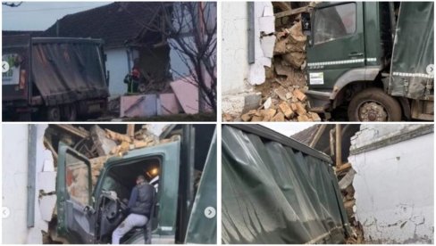 PRVE FOTOGRAFIJE SA MESTA NESREĆE U SILBAŠU: Kamion se zabio u zid kuće (FOTO)