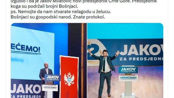 ПОЗВАО ИХ ДА ЧЕСТИТАЈУ ЈАКОВУ МИЛАТОВИЋУ: Меско Ђурђевић – Само да јавим бошњачким политичарима у Сарајеву да је Ђукановић изгубио (ФОТО) ПОЗВАО ИХ ДА ЧЕСТИТАЈУ ЈАКОВУ МИЛАТОВИЋУ: Меско Ђурђевић – Само да јавим бошњачким политичарима у Сарајеву да је Ђукановић изгубио (ФОТО)
