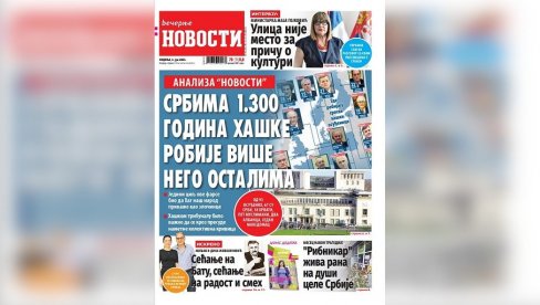 NEDELJNE VEČERNJE NOVOSTI SUTRA DONOSE: Farsa Haškog tribunala za bivšu SFRJ; Mesec dana nakon masakra u Ribnikaru NEDELJNE VEČERNJE NOVOSTI SUTRA DONOSE: Farsa Haškog tribunala za bivšu SFRJ; Mesec dana nakon masakra u Ribnikaru