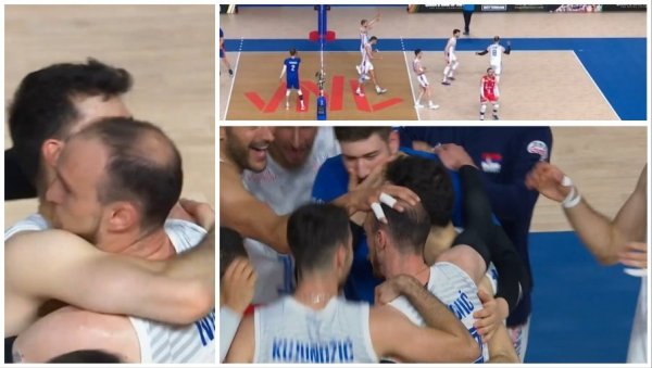 БРАВО, МАЈСТОРИ! Одбојкаши Србије јачи од пуне хале и великог ривала, спасавали меч лопте и - тријумфовали! (ВИДЕО) БРАВО, МАЈСТОРИ! Одбојкаши Србије јачи од пуне хале и великог ривала, спасавали меч лопте и - тријумфовали! (ВИДЕО)
