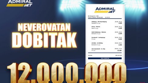 УЛОЖИО 850 ДИНАРА, 2 ГОЛА У НАДОКНАДИ МУ ДОНЕЛА 12.000.000! Свега 6 парова је било довољно за максималну исплату! УЛОЖИО 850 ДИНАРА, 2 ГОЛА У НАДОКНАДИ МУ ДОНЕЛА 12.000.000! Свега 6 парова је било довољно за максималну исплату!