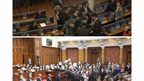 KURTIJEVA OPOZICIJA: Poslanici dela opozicije divljaju u parlamentu, scene kakve smo gledali samo u Prištini (VIDEO) KURTIJEVA OPOZICIJA: Poslanici dela opozicije divljaju u parlamentu, scene kakve smo gledali samo u Prištini (VIDEO)