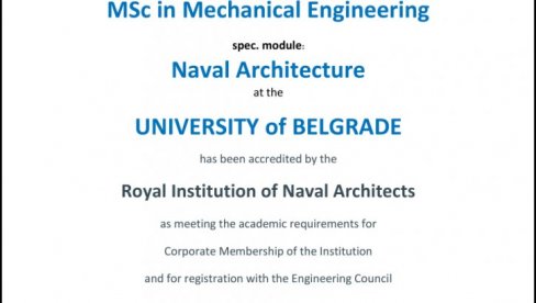 POTVRDA KVALITETA: Produžena akreditacija za master studije na Katedri za brodogradnju POTVRDA KVALITETA: Produžena akreditacija za master studije na Katedri za brodogradnju