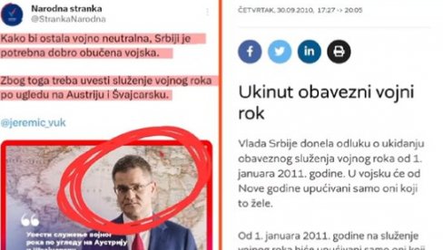 JEREMIĆ OBRNUO PLOČU: Traži uvođenje obaveznog vojnog roka, a on ukinut u vreme njegove vlasti (FOTO) JEREMIĆ OBRNUO PLOČU: Traži uvođenje obaveznog vojnog roka, a on ukinut u vreme njegove vlasti (FOTO)