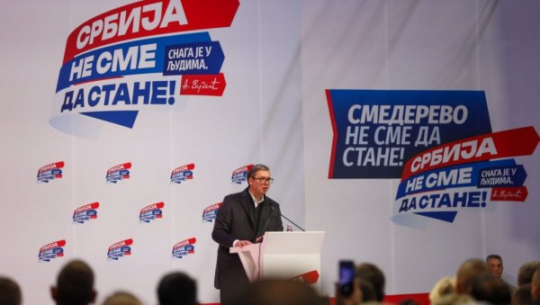 ВУЧИЋЕВА СНАЖНА ПОРУКА ИЗ СМЕДЕРЕВА: У овој земљи одлучују грађани Србије, а не било која амбасада (ВИДЕО) ВУЧИЋЕВА СНАЖНА ПОРУКА ИЗ СМЕДЕРЕВА: У овој земљи одлучују грађани Србије, а не било која амбасада (ВИДЕО)