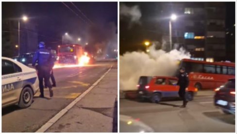 AUTOBUS U PLAMENU KOD PLAVOG MOSTA: Vozač izašao i počeo da gasi vatru, policija i vatrogasci na terenu (VIDEO)