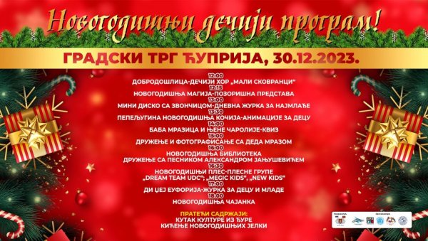 У ЋУПРИЈИ НОВОГОДИШЊИ ПРОГРАМ ЗА ДЕЦУ: Сви садржаји 30. децембра биће бесплатни У ЋУПРИЈИ НОВОГОДИШЊИ ПРОГРАМ ЗА ДЕЦУ: Сви садржаји 30. децембра биће бесплатни