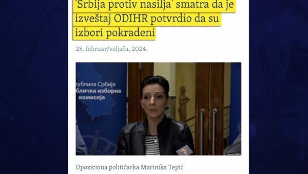 ОПОЗИЦИЈА ОБМАЊУЈЕ ГРАЂАНЕ О ИЗВЕШТАЈУ ОДИХР-а: Србија против насиља у офанзиви на интелигенцију грађана (ВИДЕО) ОПОЗИЦИЈА ОБМАЊУЈЕ ГРАЂАНЕ О ИЗВЕШТАЈУ ОДИХР-а: Србија против насиља у офанзиви на интелигенцију грађана (ВИДЕО)