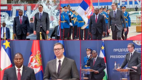 VUČIĆ POSLE SASTANKA SA PREDSEDNIKOM CAR: Ne postoji ni jedna evropska zemlja koja sa toliko ljubavi gleda na afrički kontinent kao Srbija VUČIĆ POSLE SASTANKA SA PREDSEDNIKOM CAR: Ne postoji ni jedna evropska zemlja koja sa toliko ljubavi gleda na afrički kontinent kao Srbija