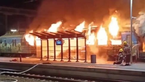 ВАНДАЛСКИ НАПАД НА БГ ВОЗ: Србија воз - Ватрогасци се још увек боре са ватром (ВИДЕО)
