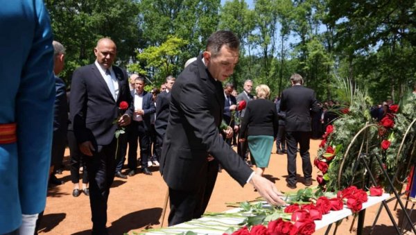 ВУЛИН ОДАО ПОШТУ ЖРТВАМА ГЕНОЦИДА: Положио цвет у гробном пољу Тополе ВУЛИН ОДАО ПОШТУ ЖРТВАМА ГЕНОЦИДА: Положио цвет у гробном пољу Тополе
