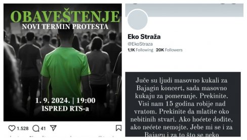 POTPUNI SLOM LAŽNIH EKOLOGA! Zbog Bajaginog koncerta otkazali protest, pa ugasili nalog na Iksu i počeli da psuju svoje pristalice! (FOTO) POTPUNI SLOM LAŽNIH EKOLOGA! Zbog Bajaginog koncerta otkazali protest, pa ugasili nalog na Iksu i počeli da psuju svoje pristalice! (FOTO)