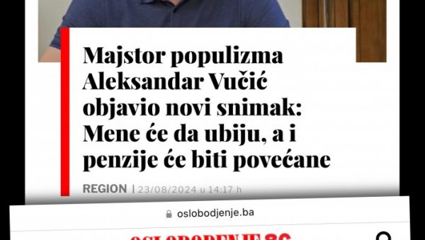 ВУЧИЋ ЈЕ ЉИГАВ ЈЕР ПОВЕЋАВА ПЕНЗИЈЕ: Љубоморни џихадисти вређају српског председника, смета им што Србија економски напредује ВУЧИЋ ЈЕ ЉИГАВ ЈЕР ПОВЕЋАВА ПЕНЗИЈЕ: Љубоморни џихадисти вређају српског председника, смета им што Србија економски напредује