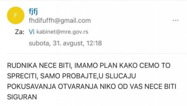 УЗБУНА - ОТВОРЕНЕ ПРЕТЊЕ СВИМА У МИНИСТАРСТВУ РУДАРСТВА И ЕНЕРГЕТИКЕ: Нико од вас неће бити сигуран; огласили се из МРЕ УЗБУНА - ОТВОРЕНЕ ПРЕТЊЕ СВИМА У МИНИСТАРСТВУ РУДАРСТВА И ЕНЕРГЕТИКЕ: Нико од вас неће бити сигуран; огласили се из МРЕ