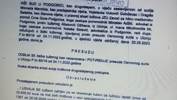 ДРИТАНОВ БРАТ ДА ПЛАТИ ДУГ: Др Џихан Абазовић изгубио спор са Хитном помоћи ДРИТАНОВ БРАТ ДА ПЛАТИ ДУГ: Др Џихан Абазовић изгубио спор са Хитном помоћи