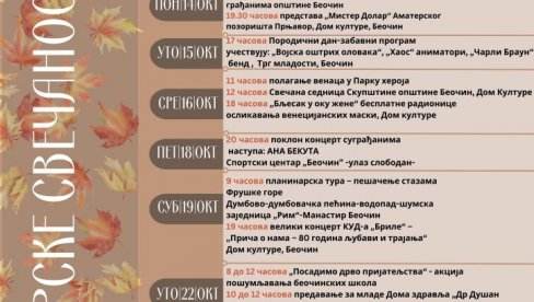 U BEOČINU POVODOM DANA OPŠTINE: Oktobarske svečanosti od 12. do 28. oktobra, raznovrsni besplatni programi U BEOČINU POVODOM DANA OPŠTINE: Oktobarske svečanosti od 12. do 28. oktobra, raznovrsni besplatni programi