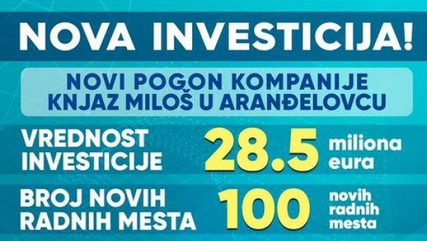 СВЕЧАНО ОТВАРАЊЕ НОВОГ ПРОИЗВОДНОГ ПОГОНА КЊАЗ МИЛОШ: Присуствоваће и председник Србије Вучић СВЕЧАНО ОТВАРАЊЕ НОВОГ ПРОИЗВОДНОГ ПОГОНА КЊАЗ МИЛОШ: Присуствоваће и председник Србије Вучић
