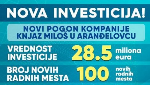 SVEČANO OTVARANJE NOVOG PROIZVODNOG POGONA KNJAZ MILOŠ: Prisustvovaće i predsednik Srbije Vučić SVEČANO OTVARANJE NOVOG PROIZVODNOG POGONA KNJAZ MILOŠ: Prisustvovaće i predsednik Srbije Vučić