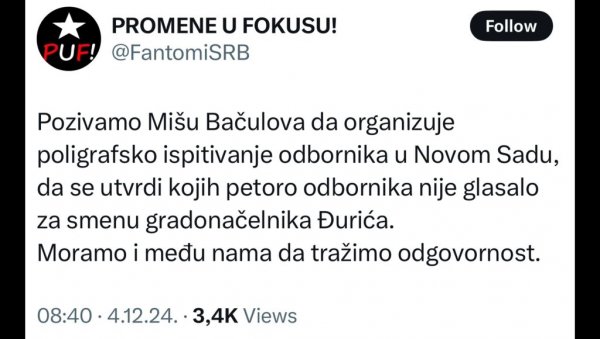 СТАЉИНИСТИЧКЕ МЕТОДЕ ОПОЗИЦИЈЕ: Терају на полиграф своје одборнике који нису гласали за смену градоначелника Новог Сада! (ФОТО) СТАЉИНИСТИЧКЕ МЕТОДЕ ОПОЗИЦИЈЕ: Терају на полиграф своје одборнике који нису гласали за смену градоначелника Новог Сада! (ФОТО)
