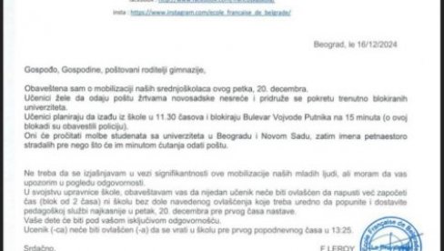 SKANDAL: U srednjoj školi u Beogradu pozivaju decu u blokade (FOTO) SKANDAL: U srednjoj školi u Beogradu pozivaju decu u blokade (FOTO)