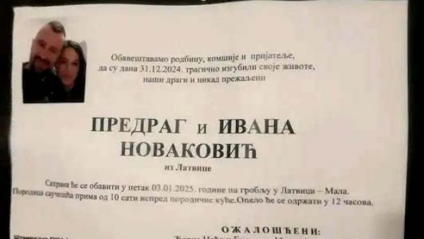 ДВЕ ДЕВОЈЧИЦЕ ОСТАДОШЕ БЕЗ ОЦА И МАЈКЕ: На ариљском гробљу у Латвици сахрањени Иване (37) и Предраг (40) Новаковић ДВЕ ДЕВОЈЧИЦЕ ОСТАДОШЕ БЕЗ ОЦА И МАЈКЕ: На ариљском гробљу у Латвици сахрањени Иване (37) и Предраг (40) Новаковић