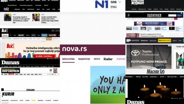 НЕ ХАЈУ ЗА ЖРТВЕ: Сви медији у Србији поштују Дан жалости поводом масакра на Цетињу, осим Шолакових Н1 и Нове (ФОТО) НЕ ХАЈУ ЗА ЖРТВЕ: Сви медији у Србији поштују Дан жалости поводом масакра на Цетињу, осим Шолакових Н1 и Нове (ФОТО)