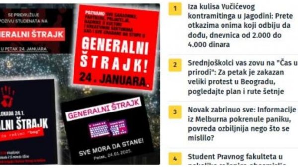 ПРОИЗВОДЊА ЛАЖНИХ ВЕСТИ НА ШОЛАКОВИМ МЕДИЈИМА: Стварају илузију о општем штрајку, а реалност их демантује! ПРОИЗВОДЊА ЛАЖНИХ ВЕСТИ НА ШОЛАКОВИМ МЕДИЈИМА: Стварају илузију о општем штрајку, а реалност их демантује!