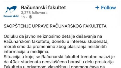 RAF ODJAVIO PLENUME: Nikada nećemo dozvoliti da neformalna grupa studenata nameće Fakultetu da se povinuje njihovim protivzakonitim odlukama RAF ODJAVIO PLENUME: Nikada nećemo dozvoliti da neformalna grupa studenata nameće Fakultetu da se povinuje njihovim protivzakonitim odlukama