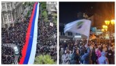 SLIKA PONOSA I SLIKA SRAMOTE: U Beogradu na narodnom skupu najveća zastava Srbije, a na dočeku studenata blokadera vijore se zastave Sandžaka