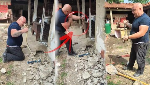 СНИМАК ДА СЕ СМРЗНЕШ: Змијски цар ухватио огромну ЗМИЈУ у породичном дворишту код Лесковца (ВИДЕО)