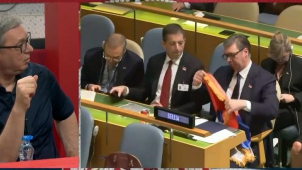 ТО ЈЕ ЗАСТАВА ПОБЕДЕ Вучић: Када сам видео наше људе како аплаудирају знао сам да смо урадили велику ствар, иако је усвојена резолуција