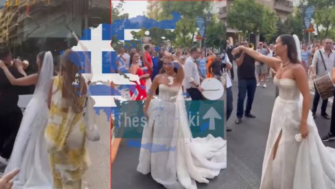 GRMI ĐURĐEVDAN USRED SOLUNA: Lepa srpska mlada zaustavila saobraćaj - svatovi uz trubače zaigrali na ulicama (VIDEO)