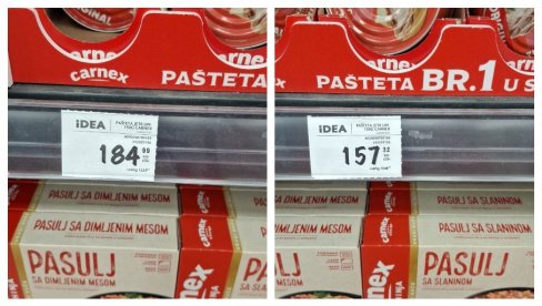 ПАШТЕТА СА 184 НА 157 ДИНАРА: Упоредили смо цене неких намирница пре и после снижења - ово је разлика (ФОТО) ПАШТЕТА СА 184 НА 157 ДИНАРА: Упоредили смо цене неких намирница пре и после снижења - ово је разлика (ФОТО)